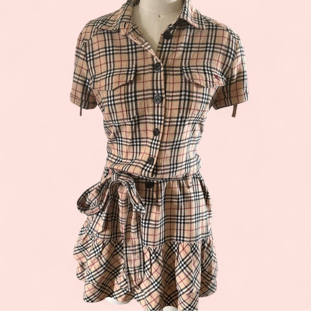 Burberry Beige Plaid Mini Dress